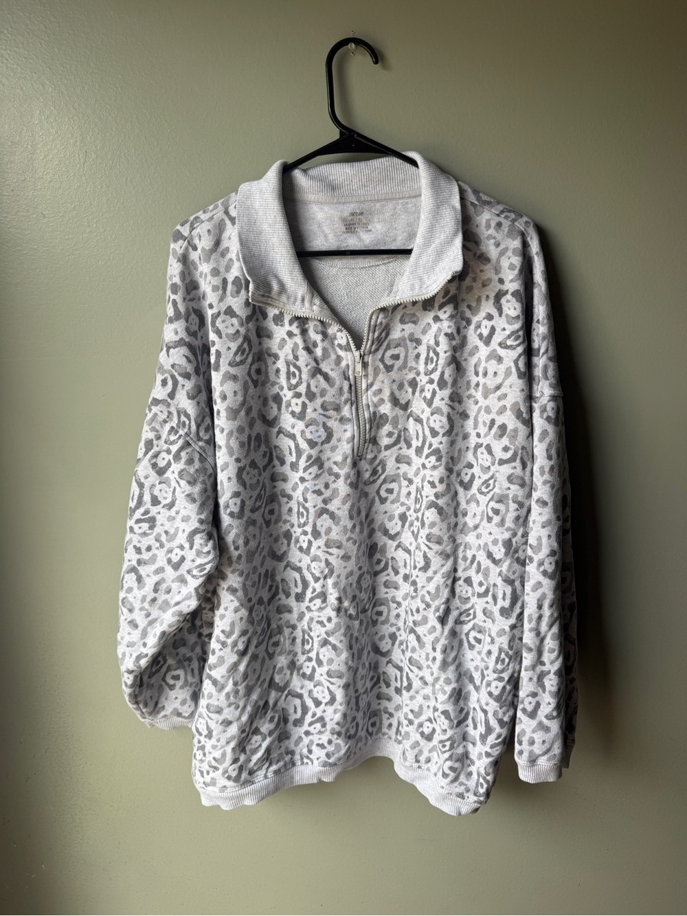 Aerie Gray Leopard Print Quarter Zip Pullover